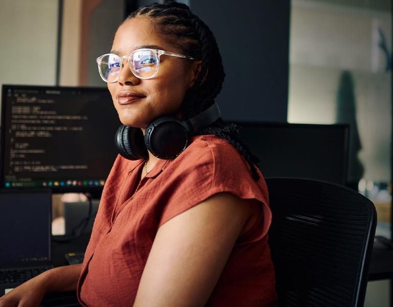Data engineer at her. desk